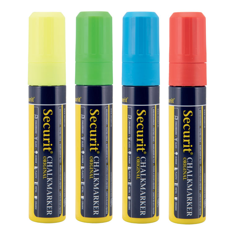 4er-Set Flüssigkreidestifte - Gelb, Grün, Blau, Rot - Rechteckige Spitze 7-15mm