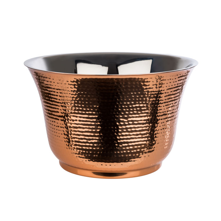 Flaschenkühler Ø 33 cm, H: 20 cm, 8 Liter Edelstahl außen Hammerschlag Optik außen Kupferoptik innen poliert