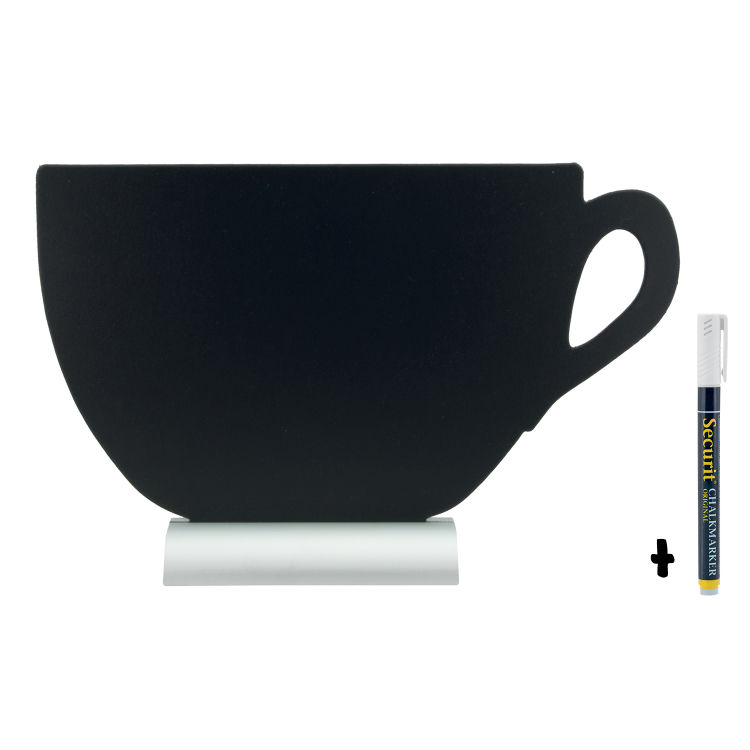 Tischtafeltafel - Silhouette Tasse - Aluminiumfuß - Kreidestift inklusive