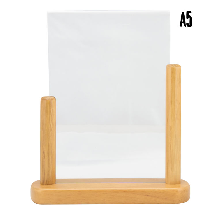 Transparenter Posterhalter – Acryl – Sockel aus lackiertem Teakholz – Beidseitig