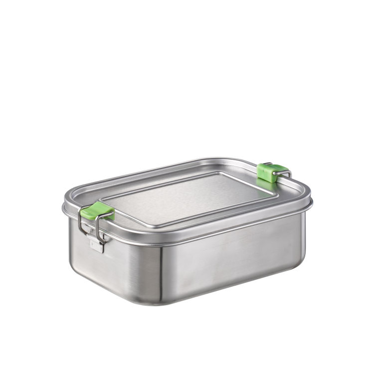 Lunchbox -L- 20,5 x 14,5 cm, H: 6,5 cm 18/8 Edelstahl innen poliert außen mattiert mit Silikondichtung