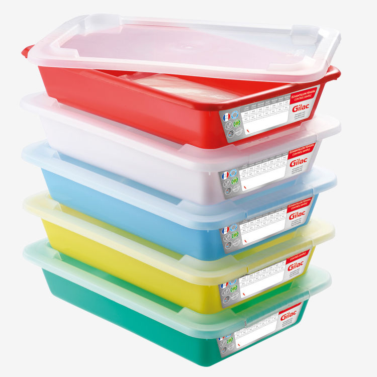 Bacs plats témoins 3 L HACCP avec couvercles - Lot de 5