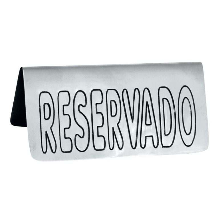 Set aus 6 Tischstaffeleien „RESERVADO“ aus rostfreiem Stahl.