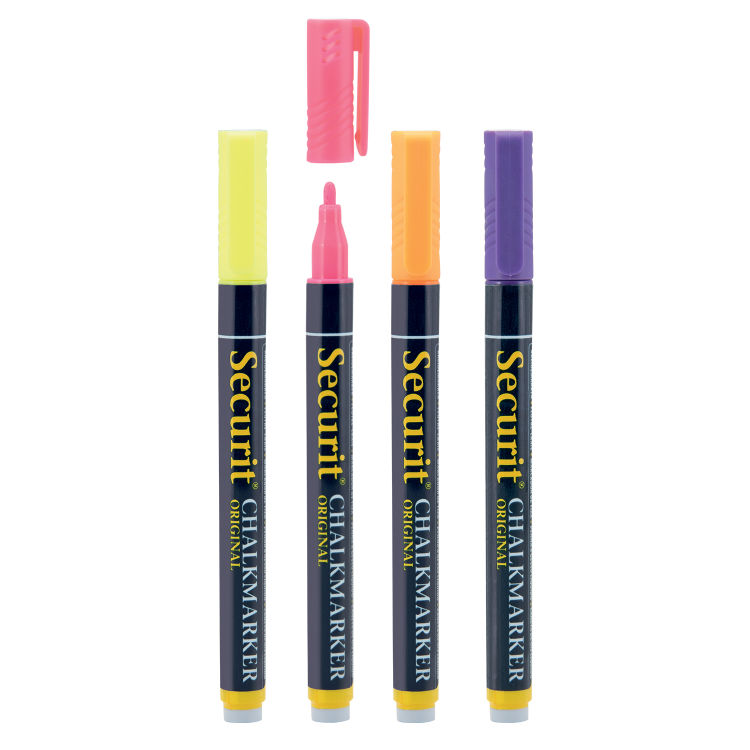 4er-Set Flüssigkreidemarker – Weiß, Blau, Grün, Rot – Rundspitze 1-2mm