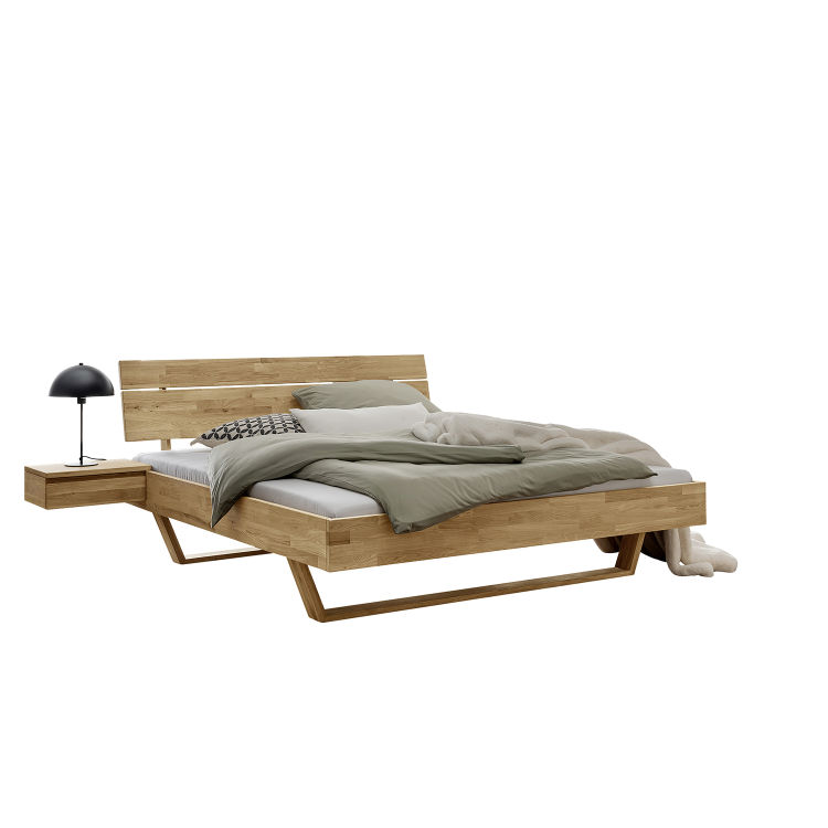 Massivholzbett 'Dolle' mit Holzkufen und Kopfteil, Wildeiche