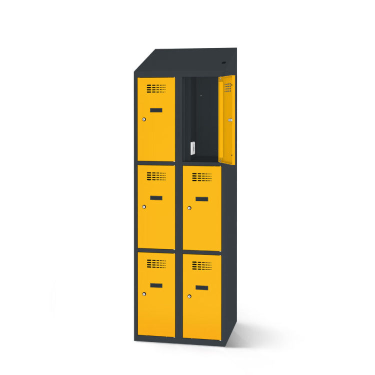 Fächerschrank mit Ladefunktion 6 Fächer mit anthrazitgrauem Korpus