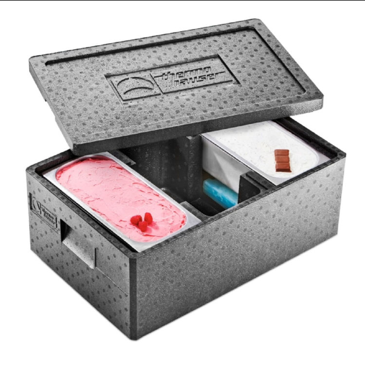 EPP-Thermobox Eiscreme schwarz, 1.000 g, mit Deckel, 59,5 x 39,5 x 26,6 cm