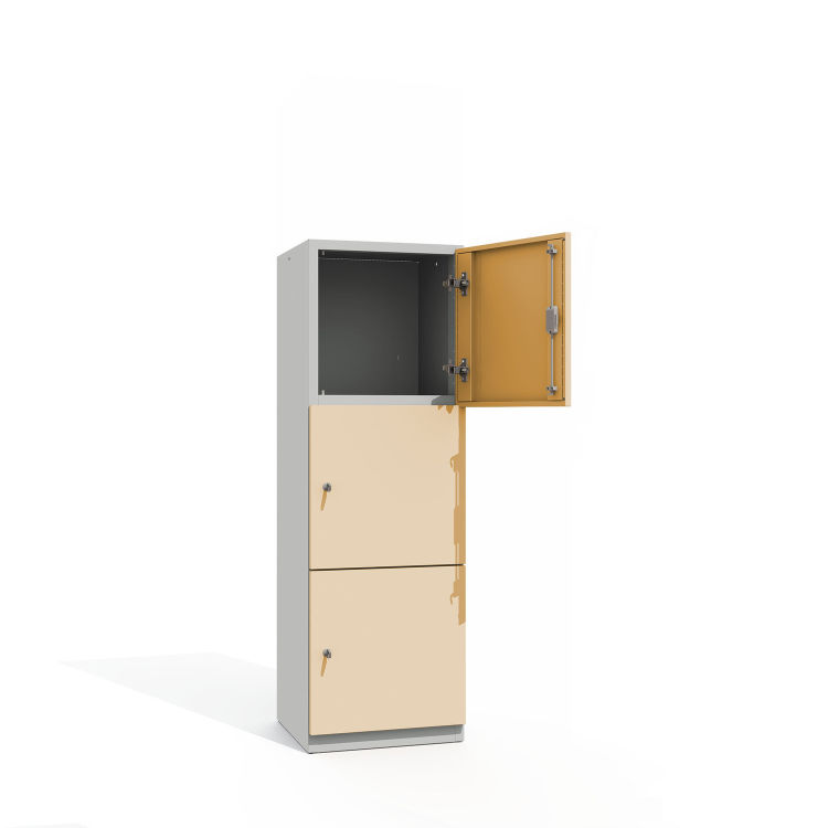 Büroschrank Premium 3 Fächer 3 Türen mit lichtgrauem Korpus