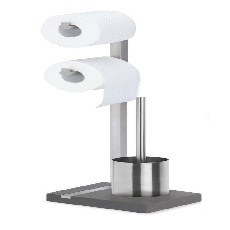 Toilettenbutler -MENOTO- für zwei Rollen Edelstahl matt, Höhe 73 cm