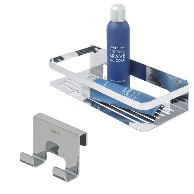 Panier de douche Caddy avec crochet pour paroi de douche épaisseur 6-8 mm inox poli