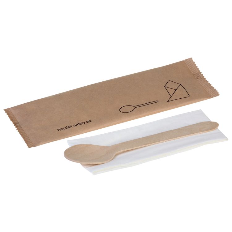 Löffel Holz, mit Serviette - einzeln verpackt, naturesse