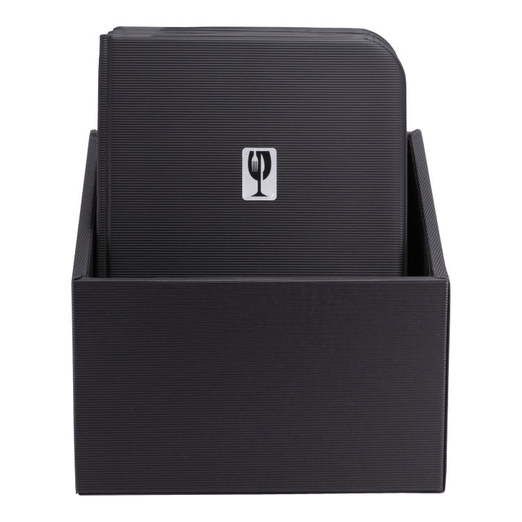 Box mit 10 Speisekarten A4 Essential – Schwarz – 12 Seiten
