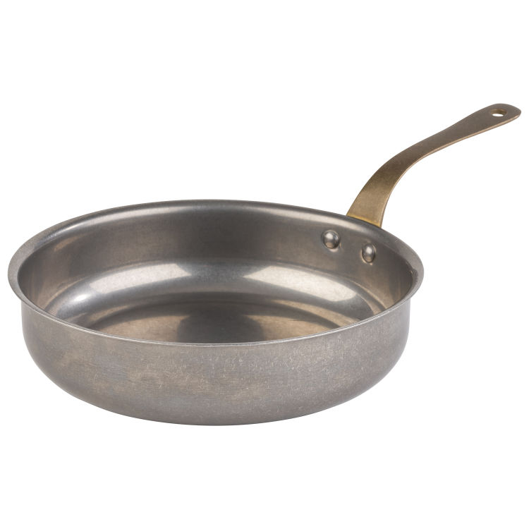 Stielkasserolle / Serviertopf Ø 14 cm, H: 4 cm Edelstahl Antik-Edelstahl-Look 400 ml Abmessung mit Griffen: