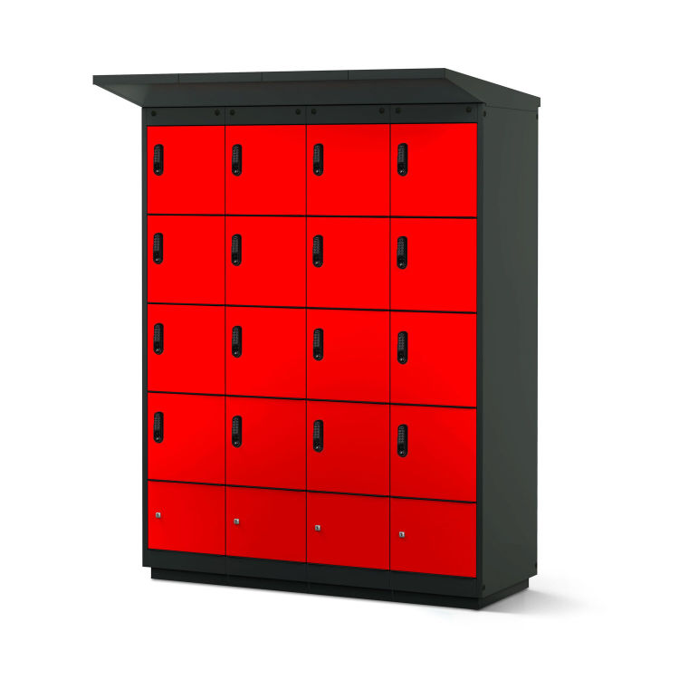 E-Bike-Ladestation anthrazitgrauer Korpus mit 16 Fächern mit PIN-Code-Schloss