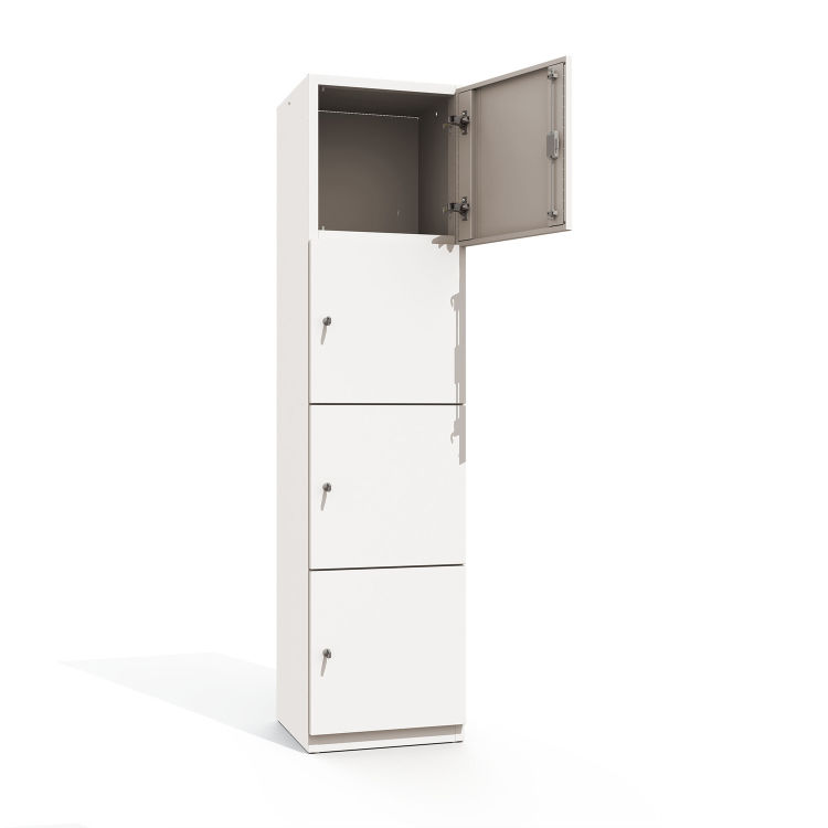 Büroschrank Premium 4 Fächer 4 Türen mit signalweißem Korpus