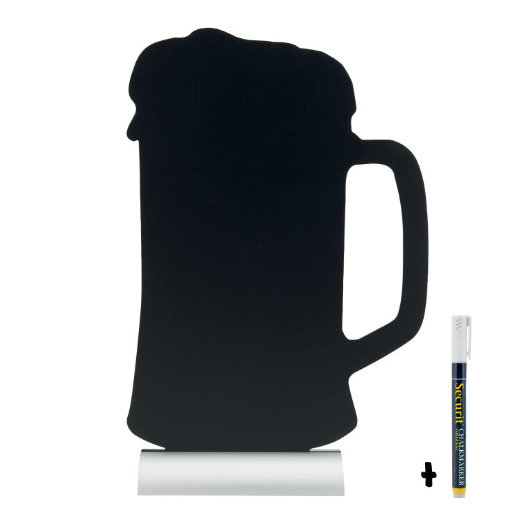 Tischtafel Schiefer - Silhouette Bier - Aluminiumfuß - Kreidestift inklusive