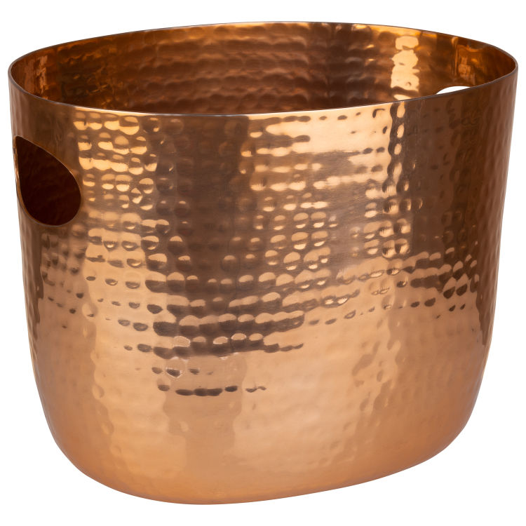 Wein- / Sektkühler 25,5 x 19 cm, H: 20 cm Aluminium, Kupfer-Look gehämmerte Oberfäche mit 2 seitlichen Eingriffen 3,9 Liter