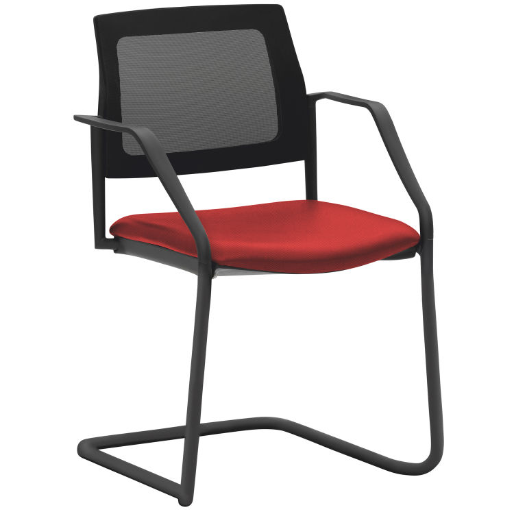 Stapel-/Konferenzstuhl 2519 (2 Stück Packung), Polyester-Stoff, Freischwinger-Gestell mit Armlehnen