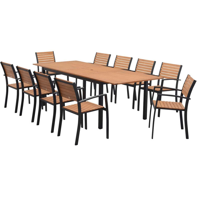 Gartenmöbel-Set 'Barcelona' 10 Stühle, 1 Tisch 180/240 x 100, schwarz