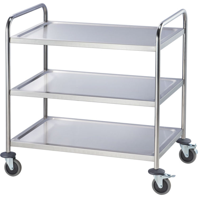 Chariot de service en inox, avec trois étagères, 860 x 540 x 920 mm (l x p x h)