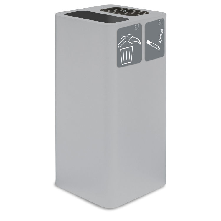 Stil Casa PURE Abfallsammelbehälter mit Aschenbecher, Stahl lackiert, 38x38xh. 80 cm, inklusive zwei magnetischen Piktogrammen, 100 Liter, weiß.