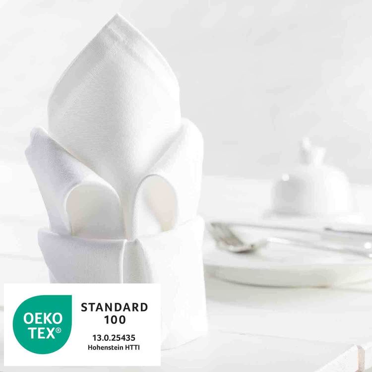 5er Set Vollzwirn-Damast-Mundserviette mit Atlaskante, weiss 50/50 cm, 220 g/qm