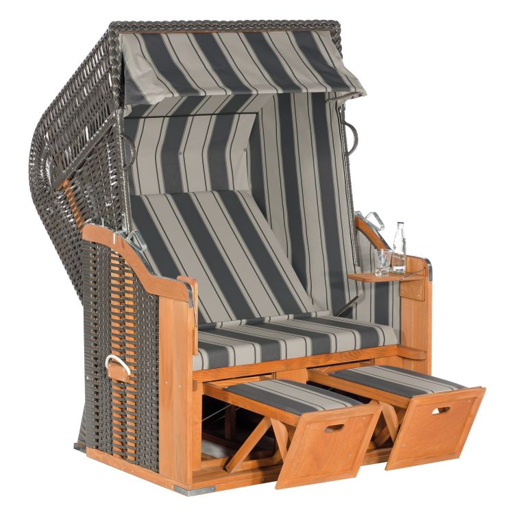 Garten Strandkorb Rustikal 250 Basic PVC Kunststoffgeflecht anthrazit Stoff -640