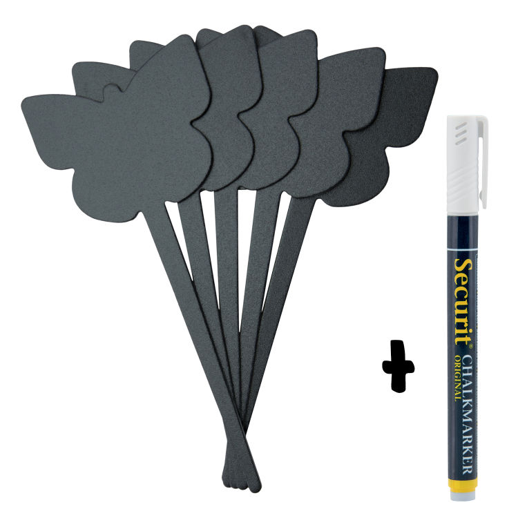 5er-Set Schiefertafelschilder - Schmetterlingssilhouette - Schwarz - Inkl. Kreidestift