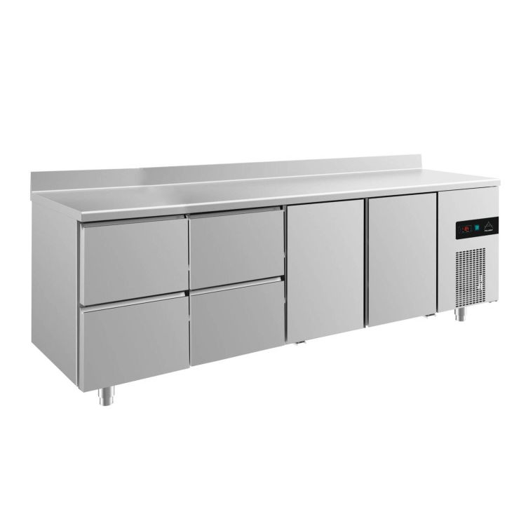 Kühltisch -2 bis +8°C mit 2x Türen mittig/rechts und 2x zwei Schubladen links/mittig u. Aufkantung