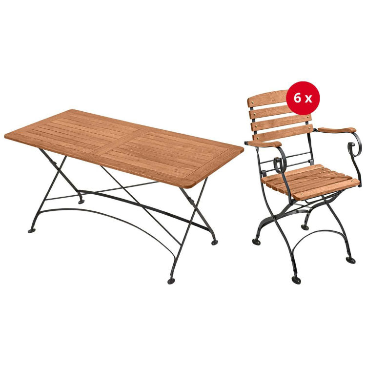 Gartenmöbel-Set 'Maja', 7-teilig, Tisch 160 x 80 cm, 6 Gartensessel