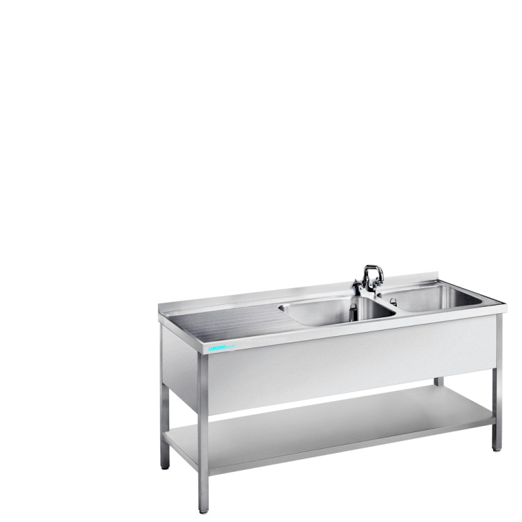 Spültisch mit 2 Becken rechts und Zwischenboden