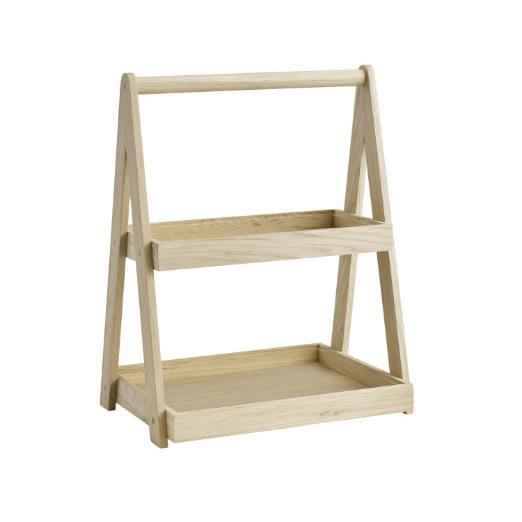 Etagère, 2-stufig -VALO- 35 x 26,5 cm, H: 44,5 cm Eichenholz (geölt) untere Ebene: GN 1/2 obere Ebene: GN 1/3