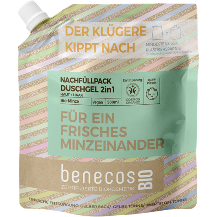 Bio-Duschgel-Nachfüllbeutel 2-in-1 mit Bio-Minze, 500 ml