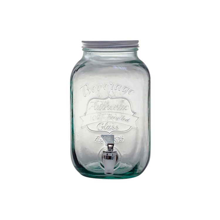 Getränkespender mit Zapfhahn aus Recyclingglas, 4 l