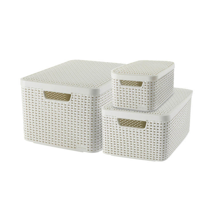 Lot de 3 boîtes Style avec couvercle, écru