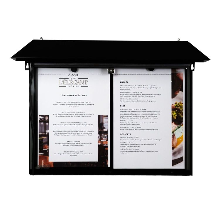 2-seitiger Restaurant-Wandmenühalter mit integrierter LED.
