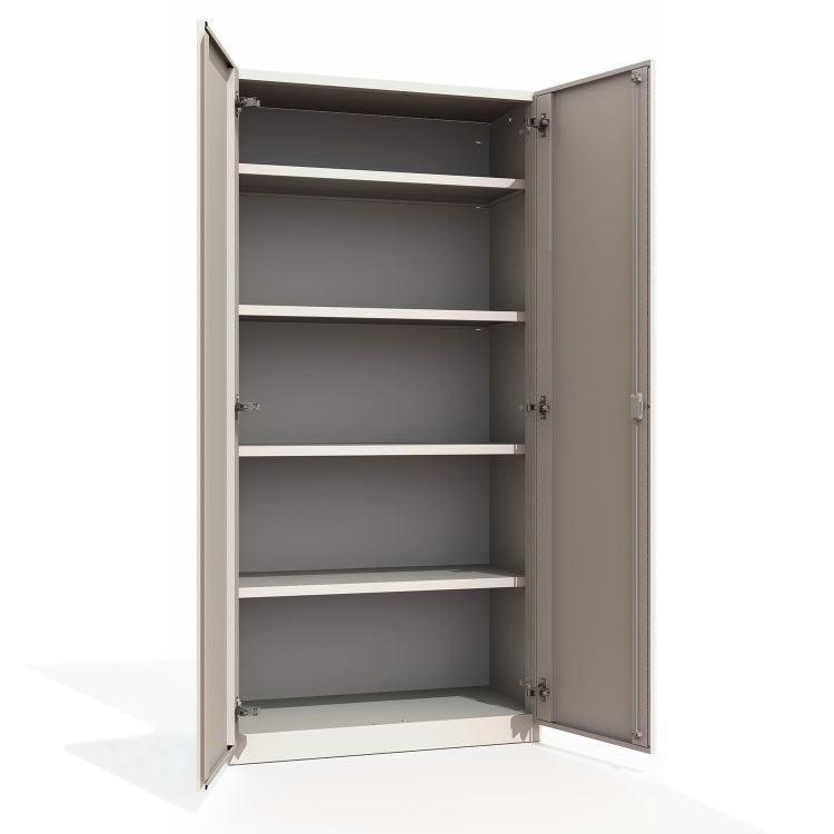 Büroschrank Premium 5 Fächer Flügeltüren mit signalweißem Korpus