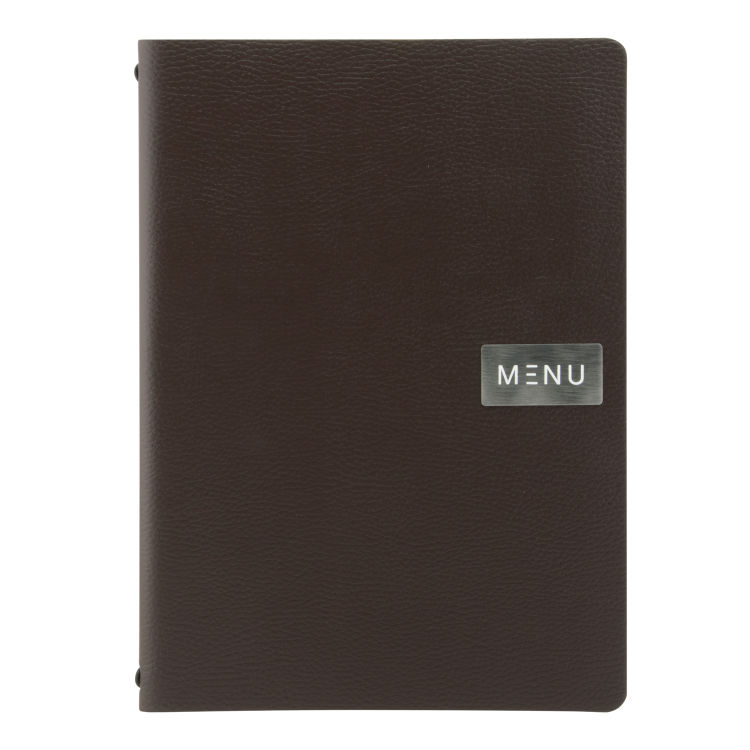 Speisekartenhülle A4 Leather Raw Menu-Plakette + Blankoplakette inklusive - 4 Sichtseiten