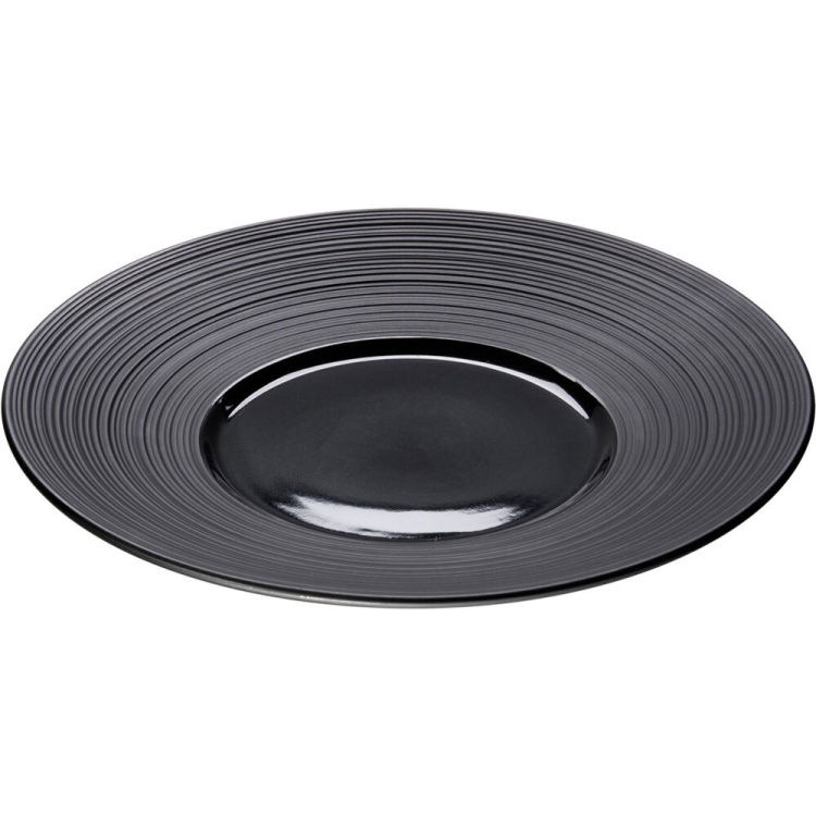 Serie Gourmet Kontrast Teller flach mit breiter, strukturierter Fahne Ø 305 mm, schwarz