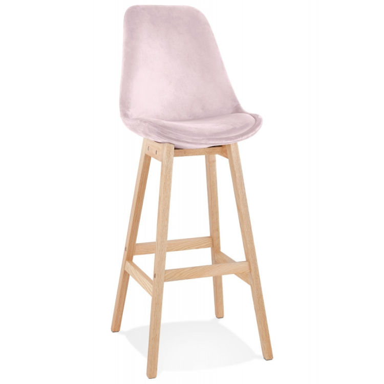 Barhocker MORISS aus rosa Samt und Naturholz