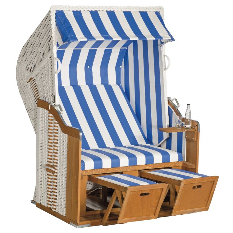 Garten Strandkorb Rustikal 250 Basic PVC Kunststoffgeflecht weiß Stoff -200