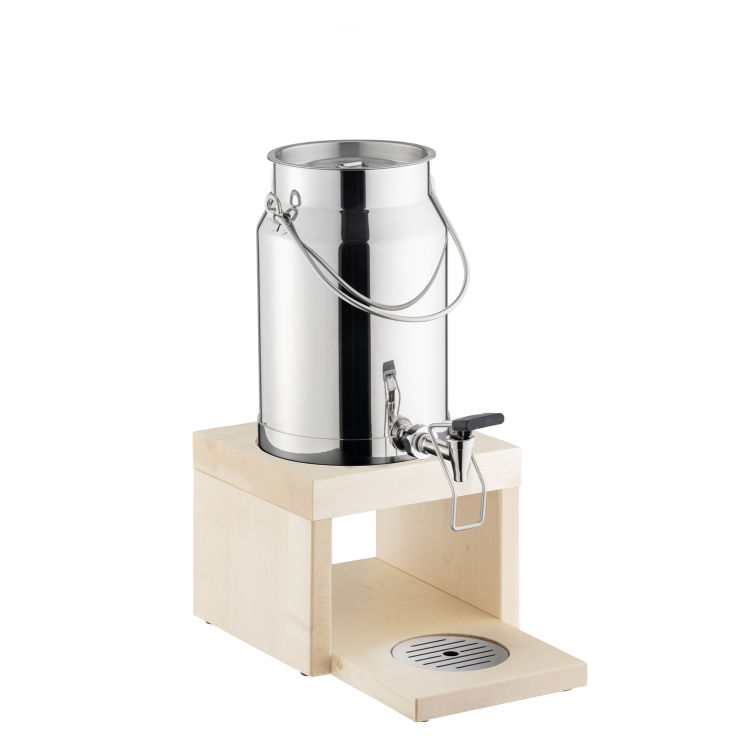 Milchdispenser -BRIDGE- 31 x 20 cm, H: 39 cm, 3 Liter 18/8 Edelstahl Ahorn, massiv 1 Kühlakku im Standfuß inklusive Touchless Adapter