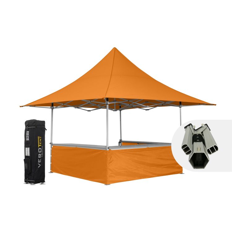 VeroTENT Barzelt mit Dach. Faltpavillon mit Vordach und U-Theke im Set. Gesamtgröße 4,5x4,5m Luxea