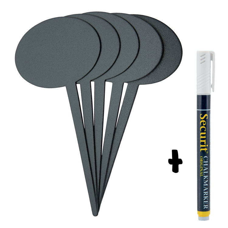5er-Set Schiefertafelschilder - Bubblesilhouette - Schwarz - Inkl. Kreidestift