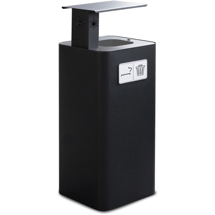Stil Casa Abfallbehälter mit Aschenbecher, Stahl lackiert, 38x38xh. 102 cm, Deckel, Piktogramm aus Aluminium, 100 Liter, schwarz.