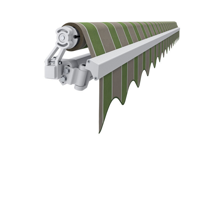 Offene Gelenkarmmarkise BASIS manueller Antrieb rechts 300x200cm Gestellfarbe weiss Dessin grün/beige gestreift