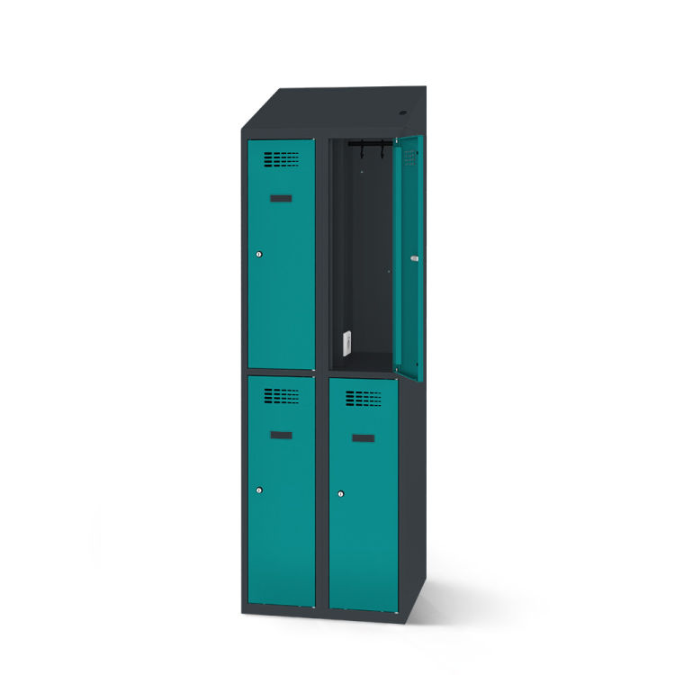 Garderobenspind mit Ladefunktion 4 Türen mit anthrazitgrauem Korpus