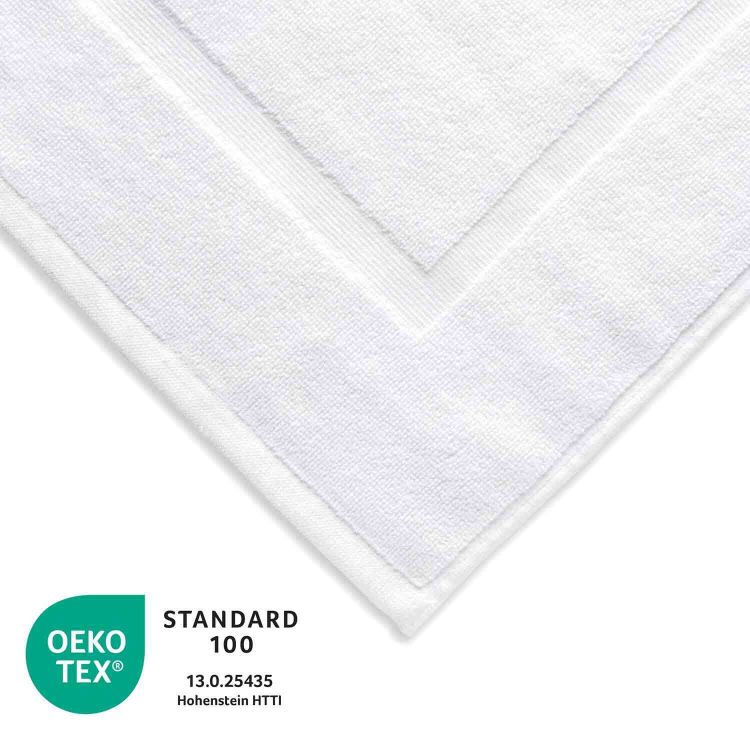 Tappeto da bagno in spugna bianco 50/70 cm, bordo scanalato largo 1,5 cm su tutto il perimetro