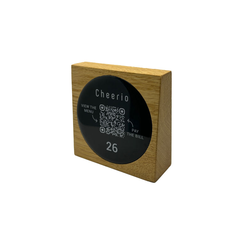 Tischaufsteller stehend mit QR-Code Aufkleber glänzend