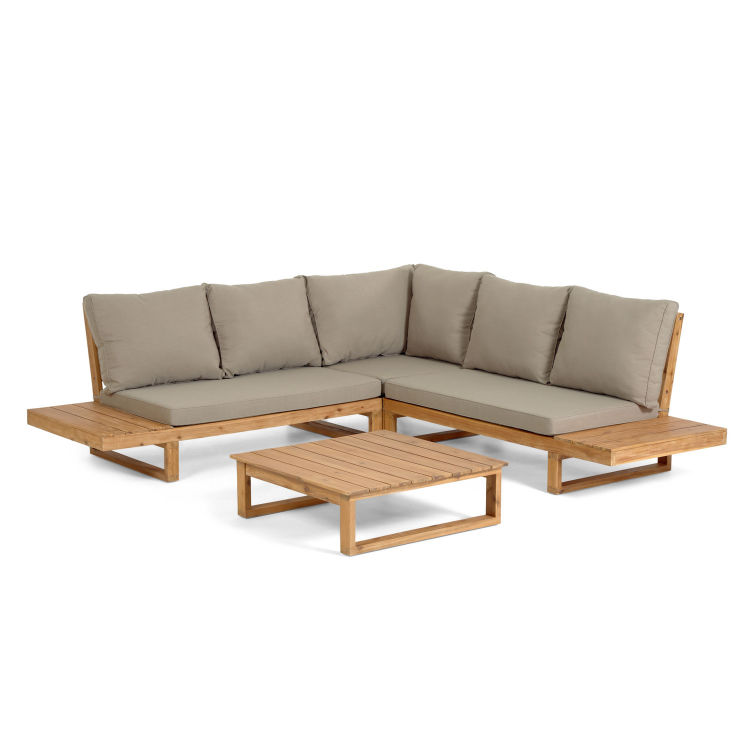 Set Flaviina 5-Sitzer Ecksofa und Tisch aus massivem Akazienholz FSC 100%